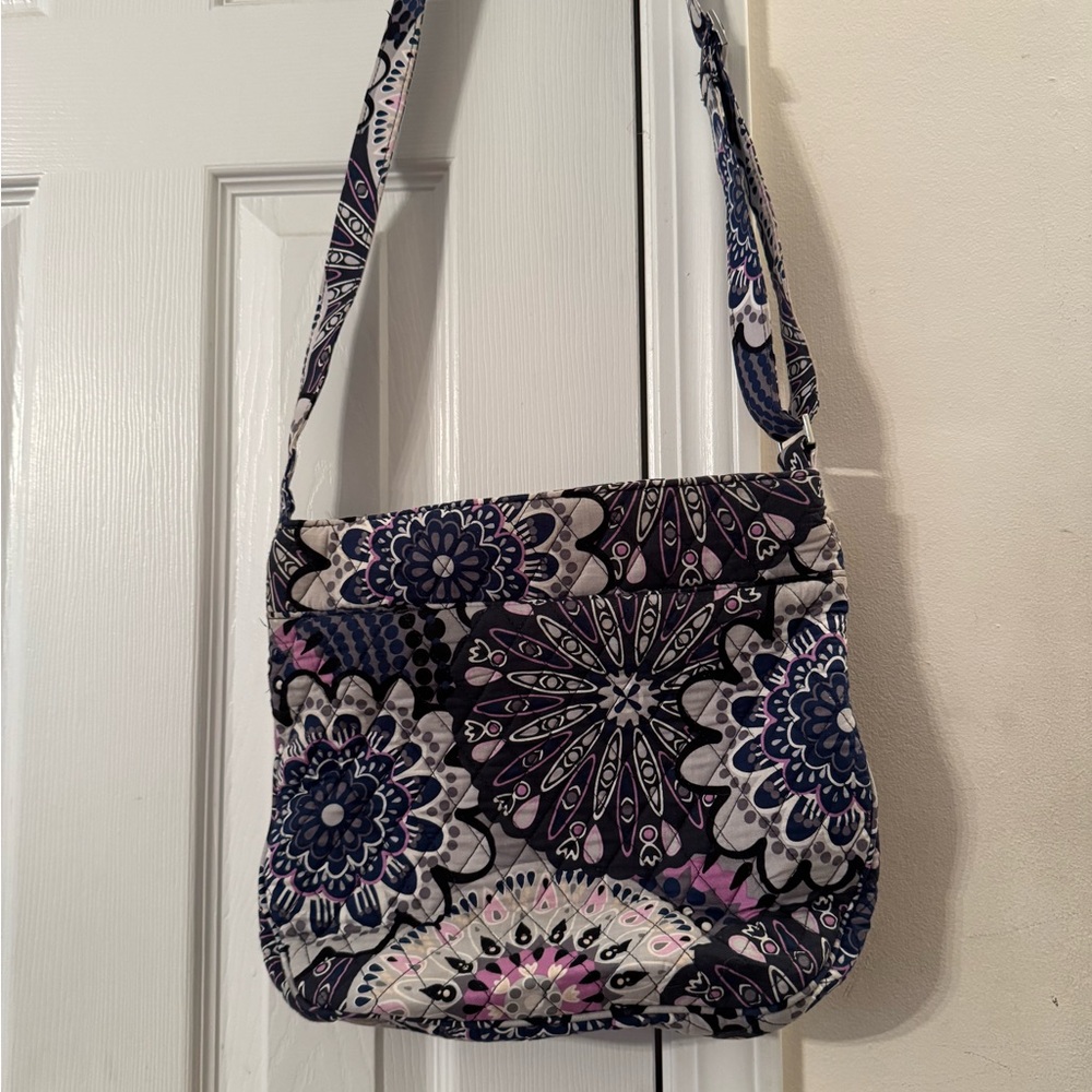 Vera Bradley Purple Lilac Black Floral Print Quilted Shoulder Bag